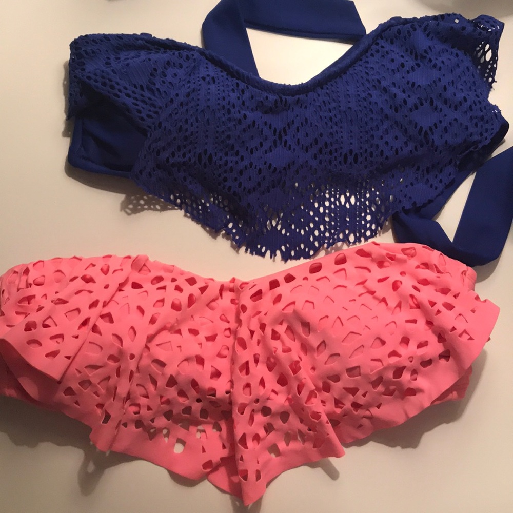 Blue AE & Pink Target Swim Top